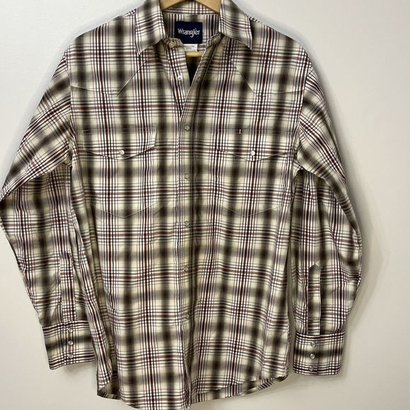 Wrangler Other - Wrangler Men’s Pearl Snap Long Sleeve Button Up Brown Red Plaid Western Size M